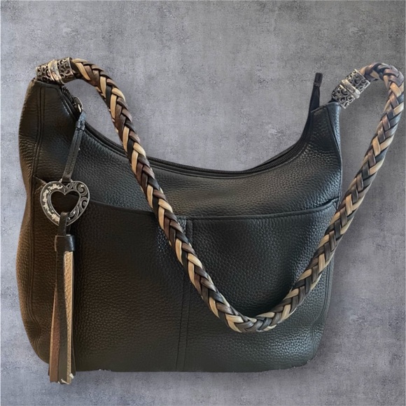 Brighton Black Pebbled Leather Hobo bag with braided leather straps - Picture 9 of 15